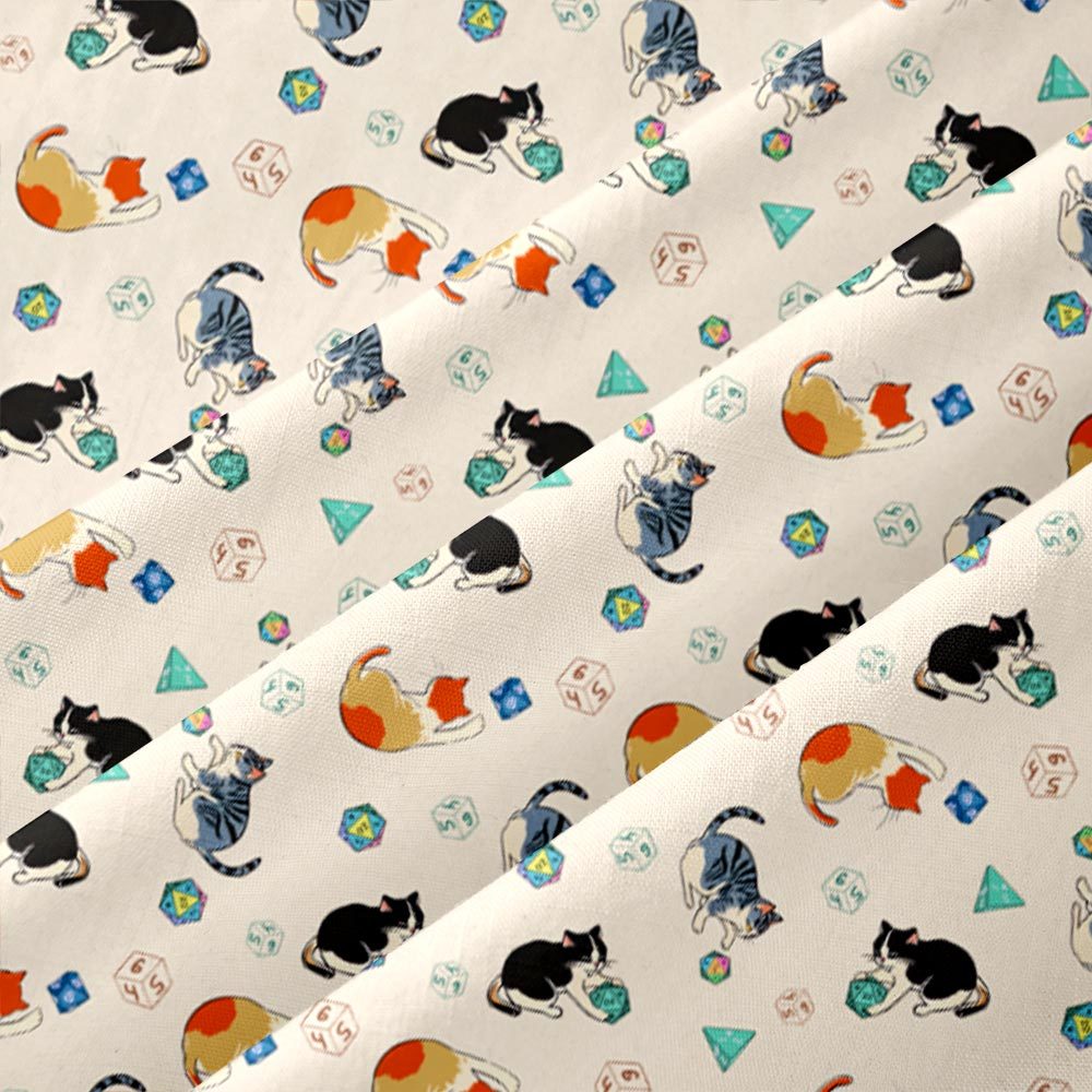 Feline Fun with DnD Dice White Button Up Pocket Shirt