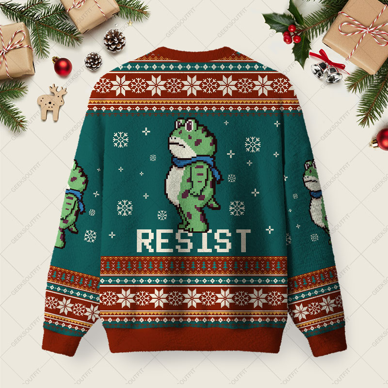 Resist Frog Ugly Christmas Fuzzy Fleece Sweatshirt