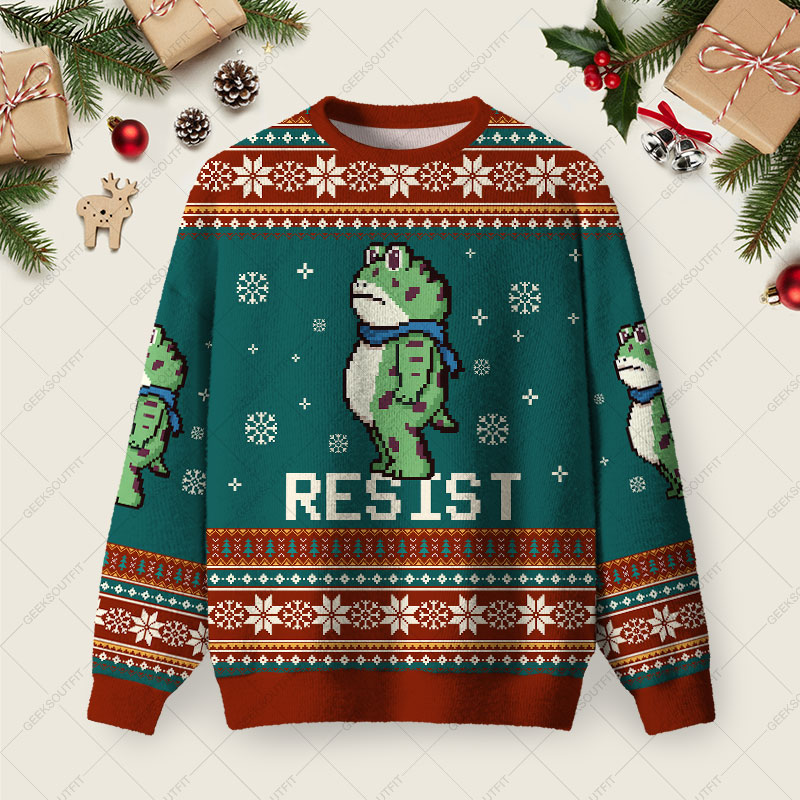 Resist Frog Ugly Christmas Fuzzy Fleece Sweatshirt