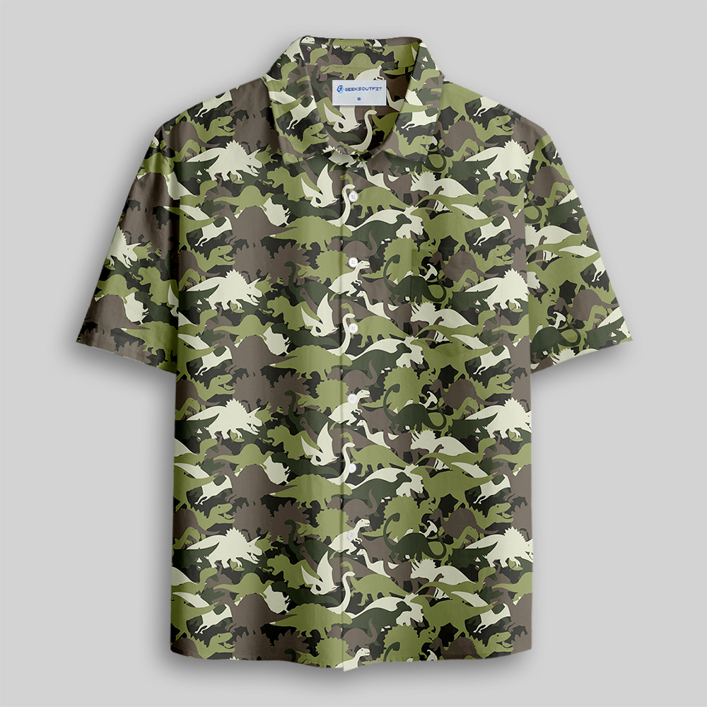 Camouflage Dinosaur Button Up Pocket Shirt