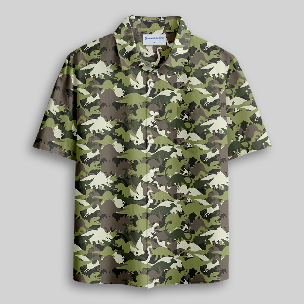 Camouflage Dinosaur Button Up Pocket Shirt