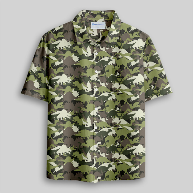 Camouflage Dinosaur Button Up Pocket Shirt