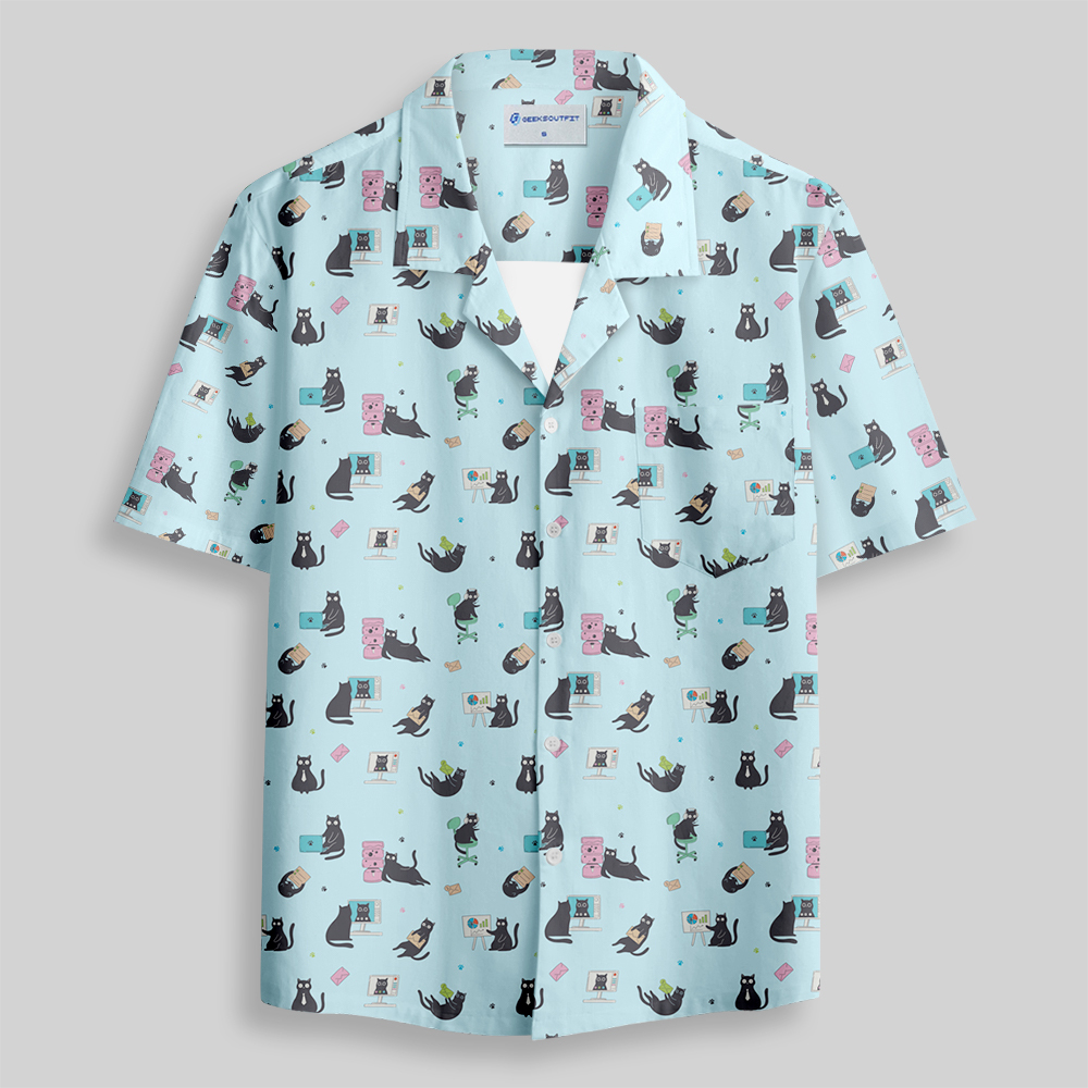 Working Cat Button Up Pocket Shirt