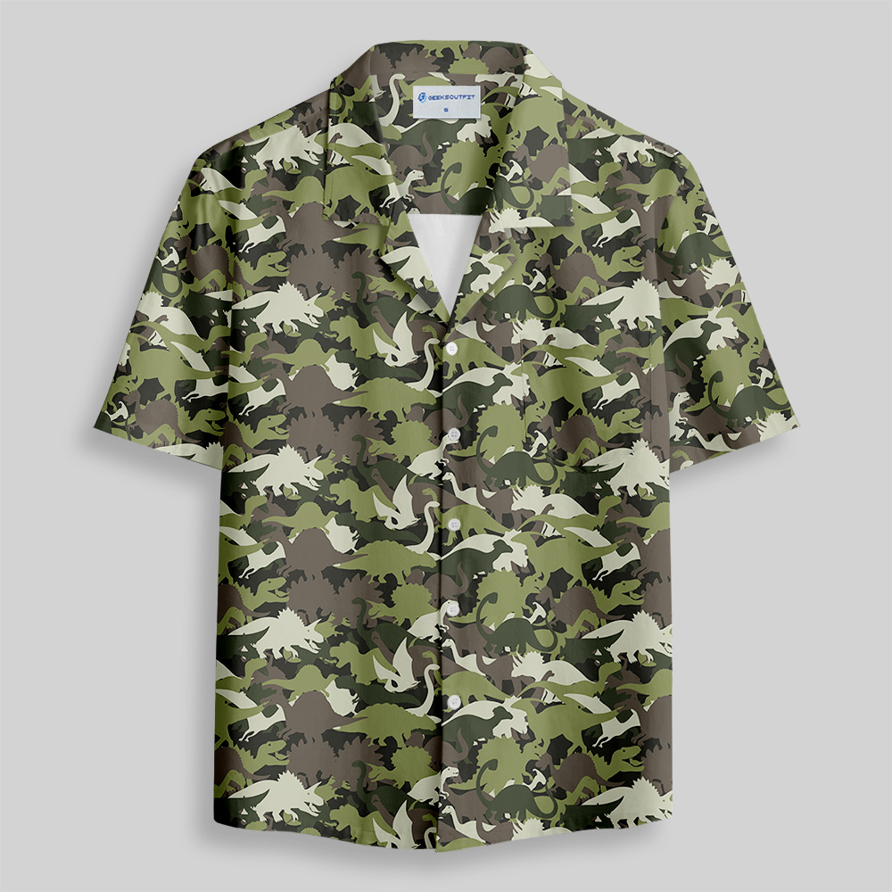 Camouflage Dinosaur Button Up Pocket Shirt