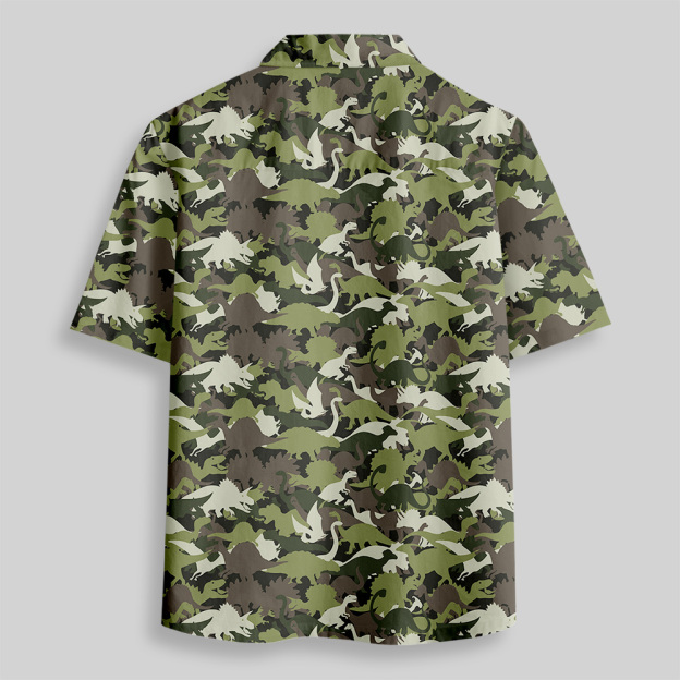 Camouflage Dinosaur Button Up Pocket Shirt