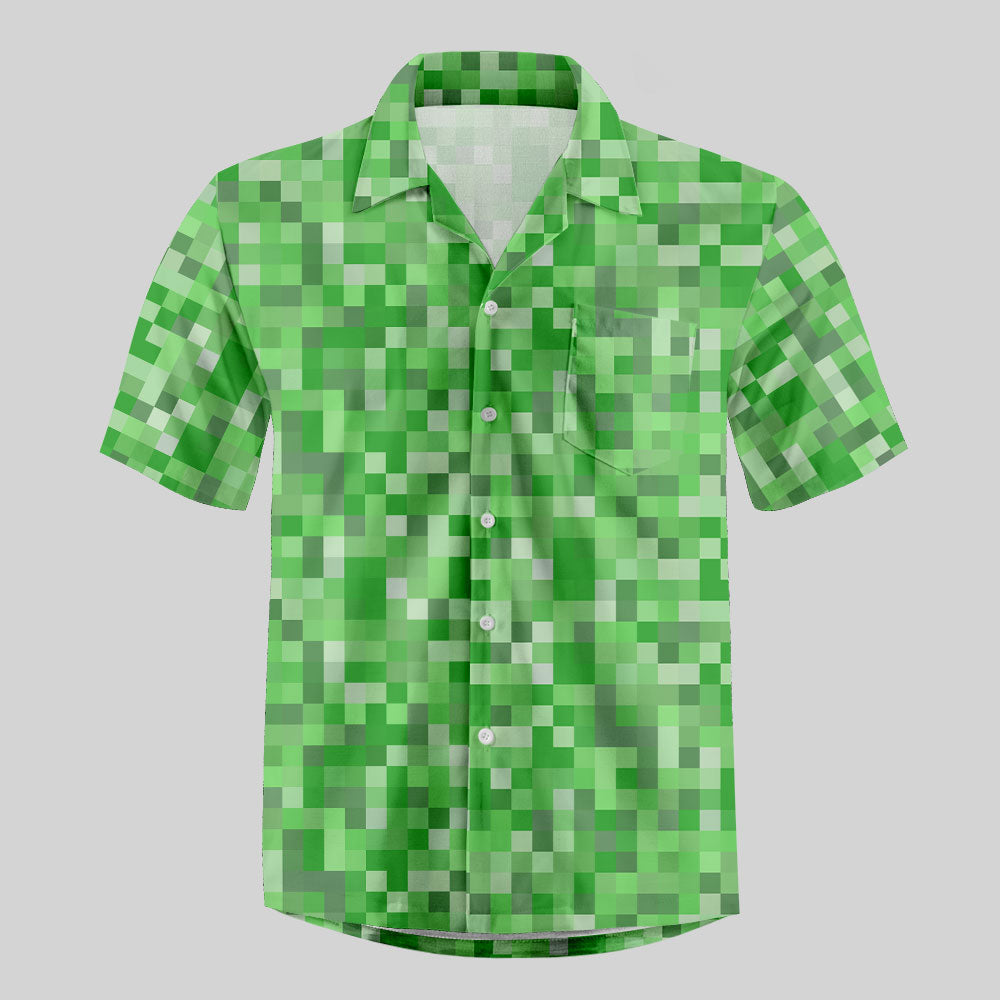 Pixelated Green Vibe Button Up Pocket Shirt