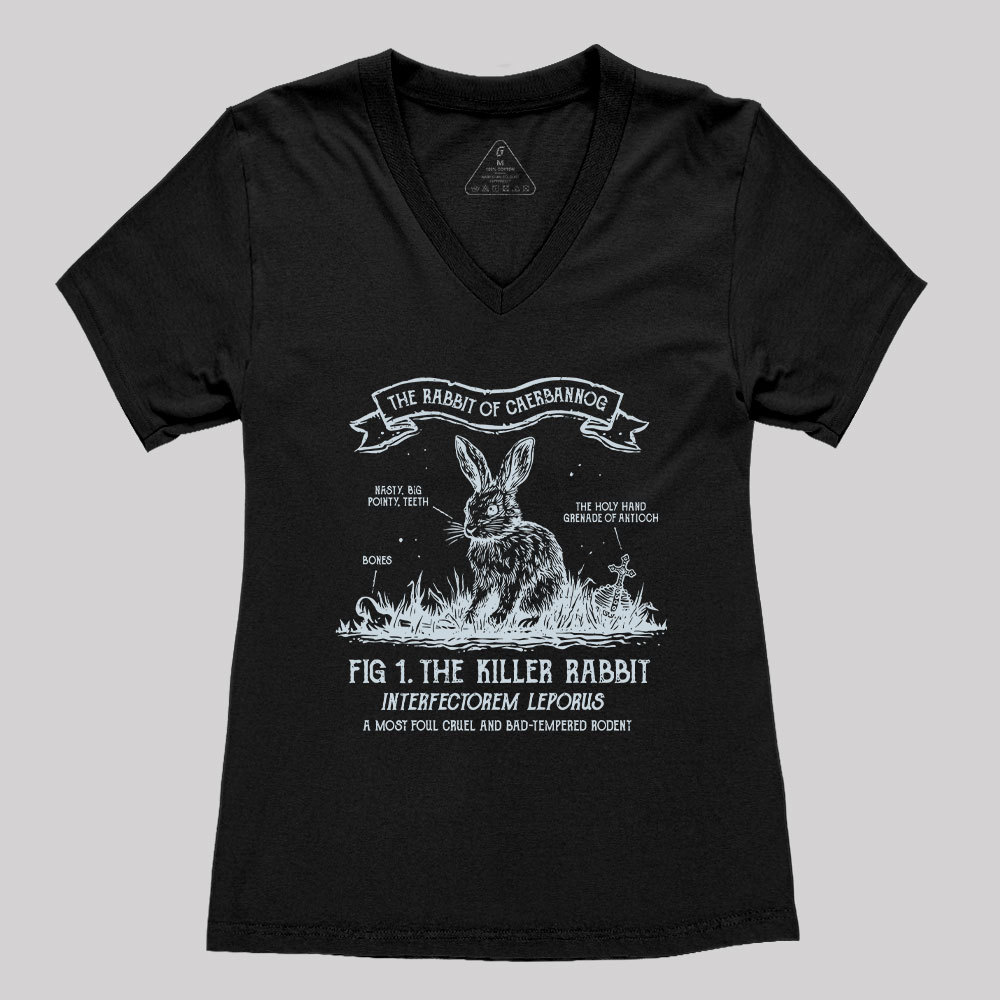 Geeksoutfit The Rabbit of Caerbannog Geek Women's V-Neck T-shirt for Sale