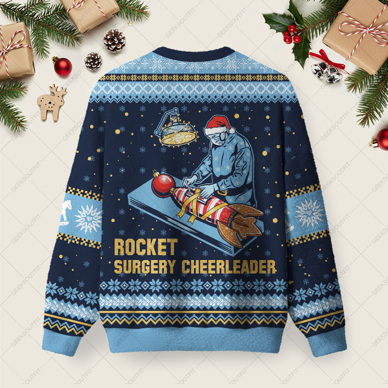 Rocket Surgery Cheerleader Ugly Christmas Fuzzy Fleece Sweatshirt