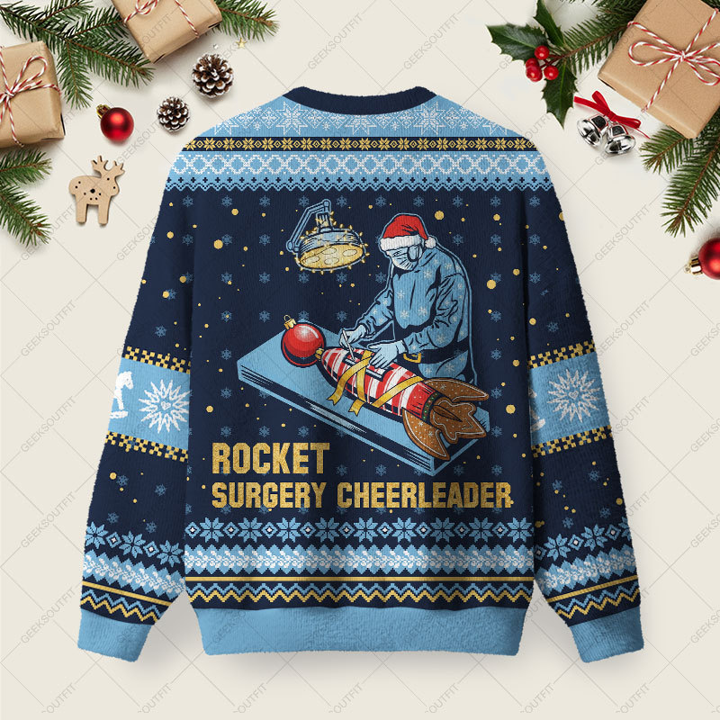 Rocket Surgery Cheerleader Ugly Christmas Fuzzy Fleece Sweatshirt