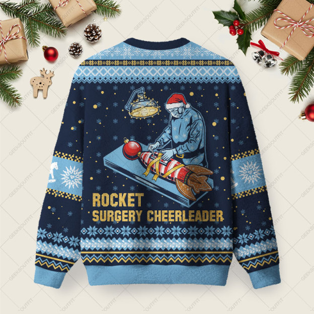 Rocket Surgery Cheerleader Ugly Christmas Fuzzy Fleece Sweatshirt