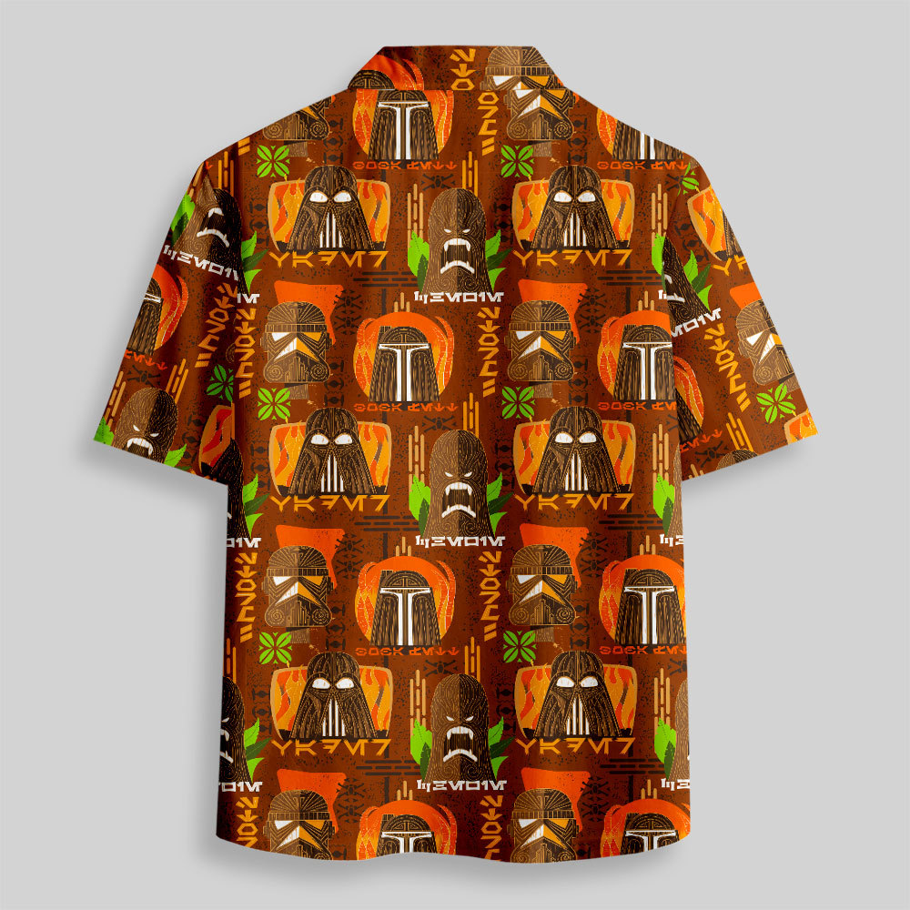 Hawaiian Traditional Tiki Brown Button Up Pocket Shirt