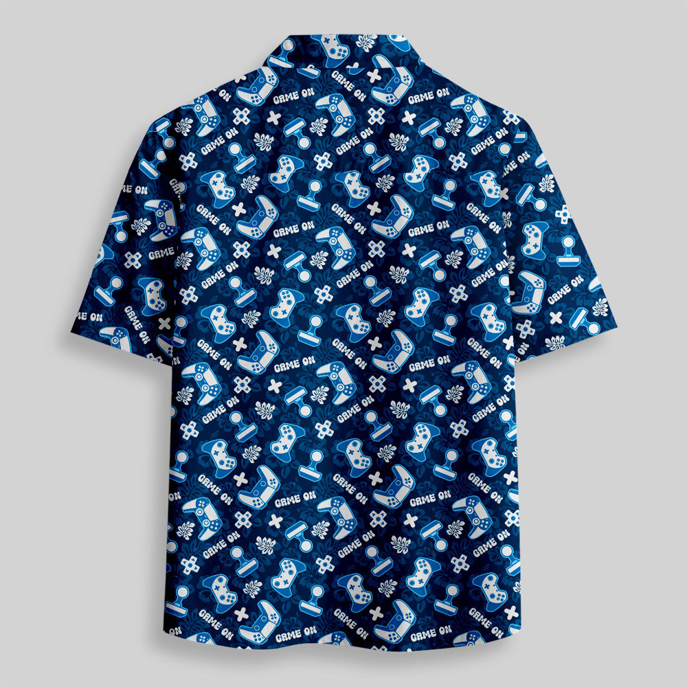 Game on Blue Gamepad Button Up Pocket Shirt