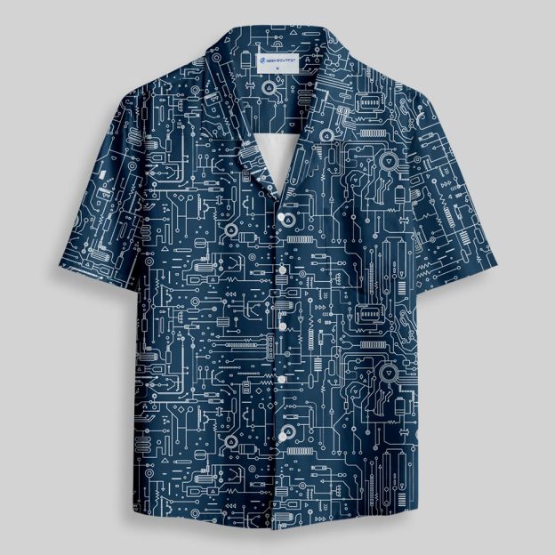 Faulty Circuit Board Blue Button Up Pocket Shirt