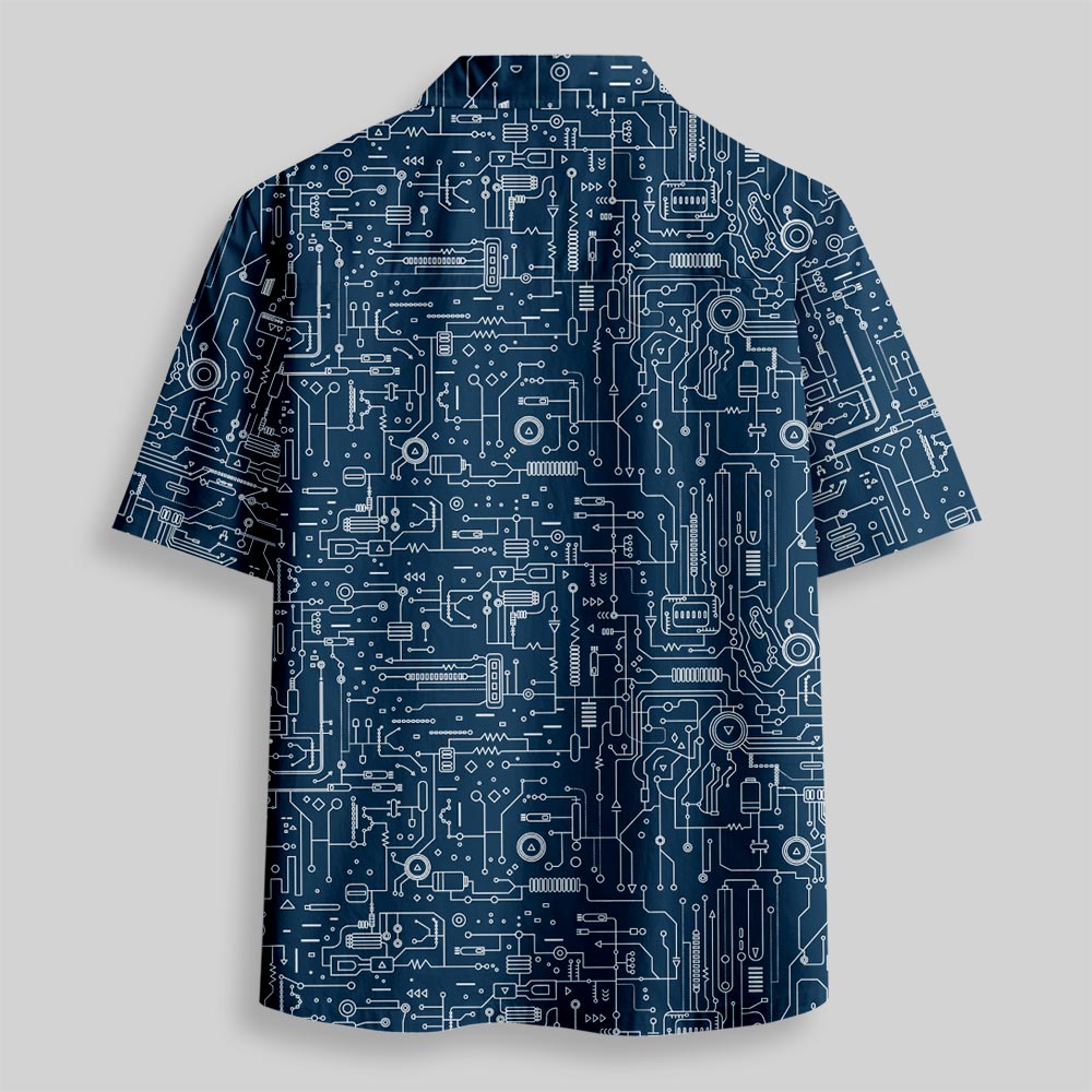 Faulty Circuit Board Blue Button Up Pocket Shirt