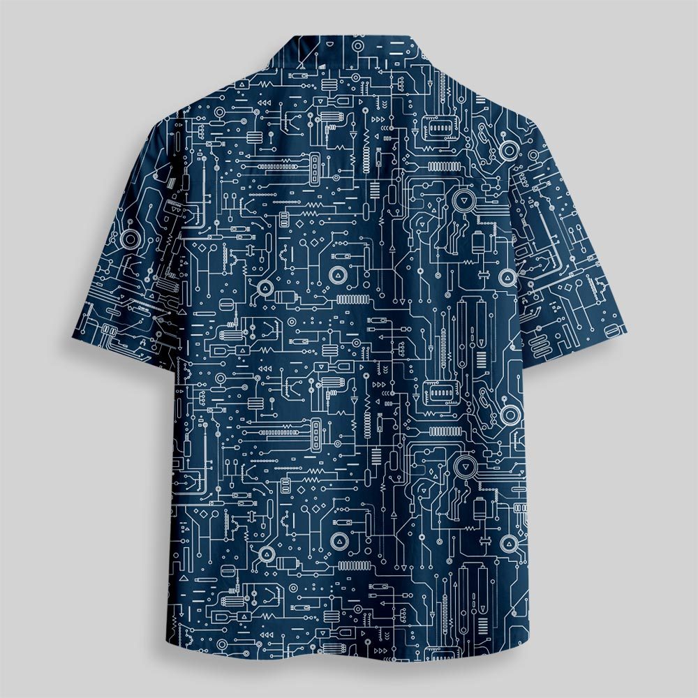 Faulty Circuit Board Blue Button Up Pocket Shirt
