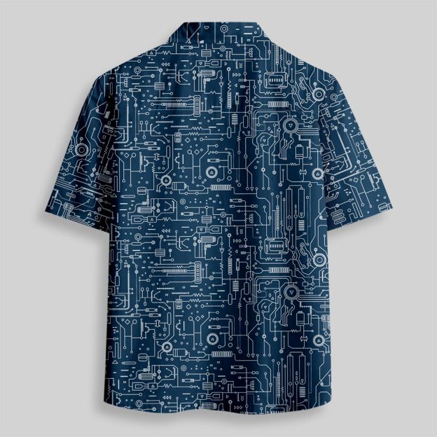 Faulty Circuit Board Blue Button Up Pocket Shirt