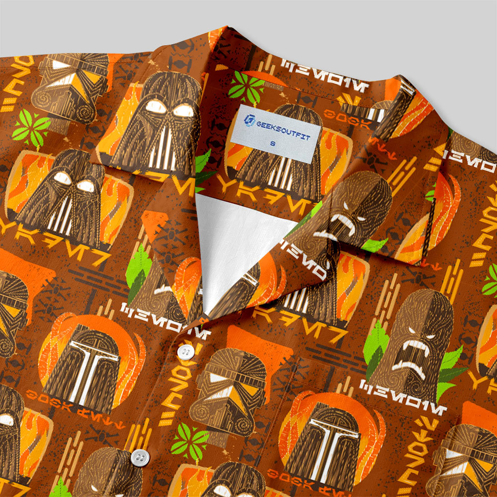 Hawaiian Traditional Tiki Brown Button Up Pocket Shirt