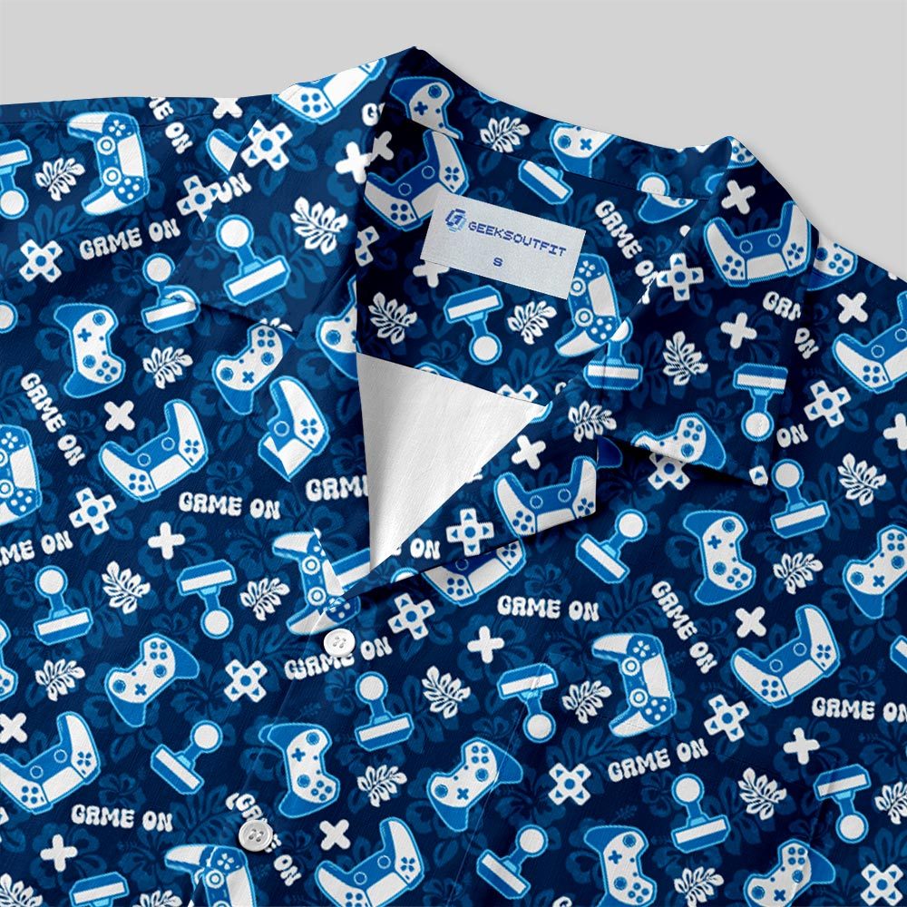 Game on Blue Gamepad Button Up Pocket Shirt
