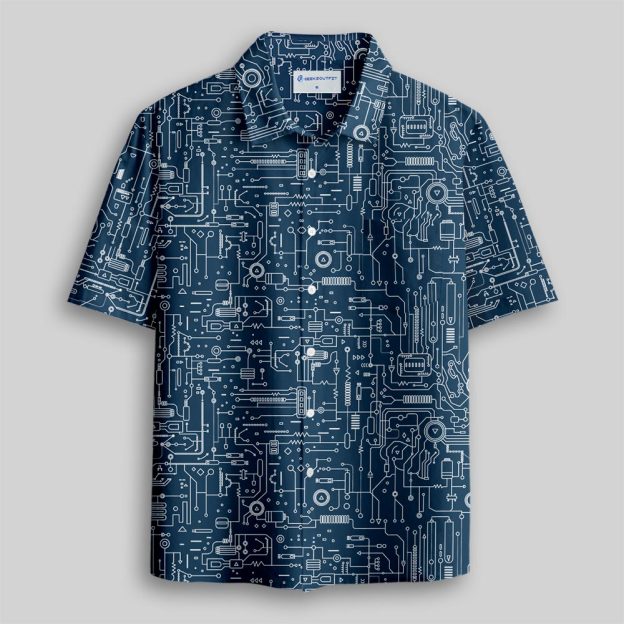 Faulty Circuit Board Blue Button Up Pocket Shirt
