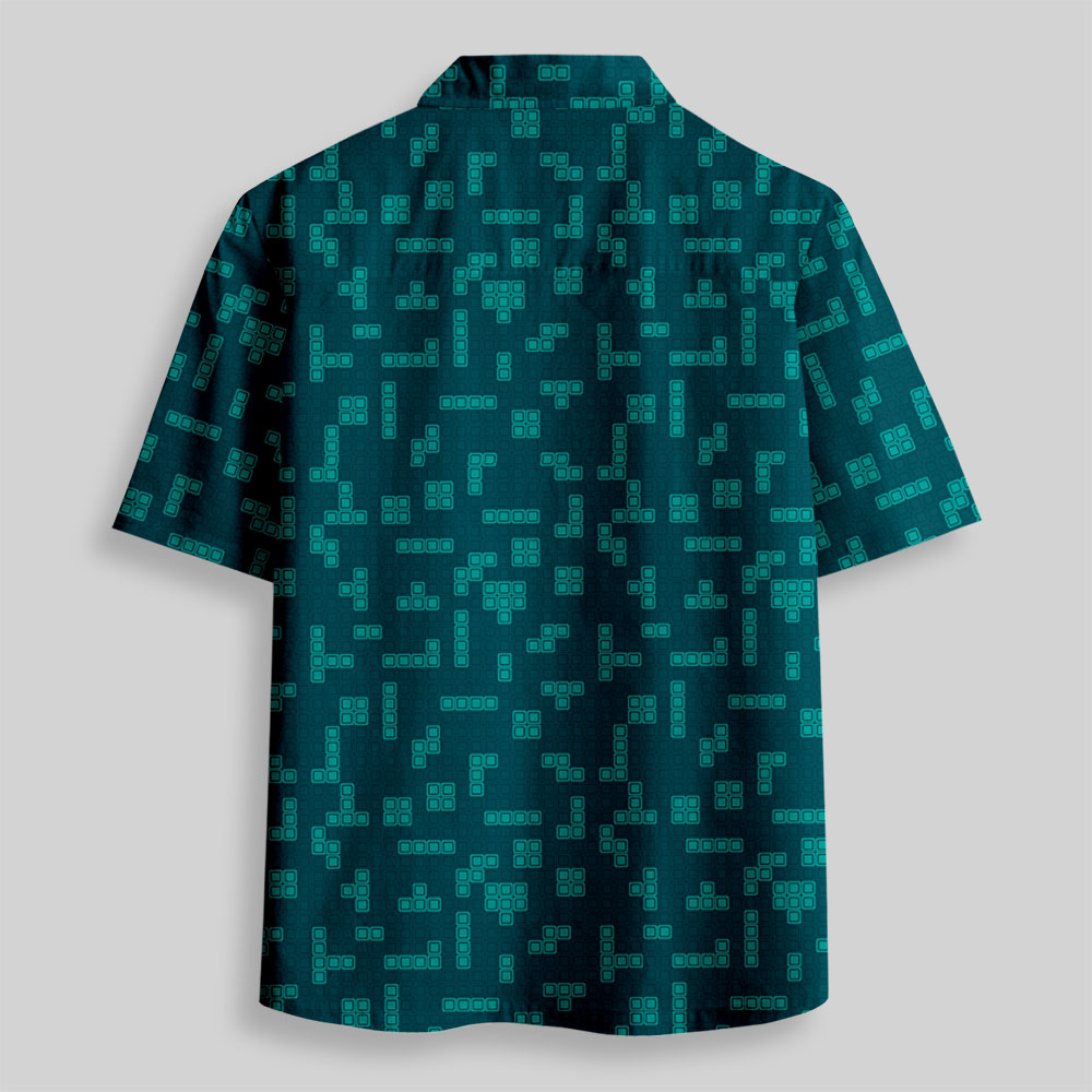 Retro Russian Games Blue Button Up Pocket Shirt