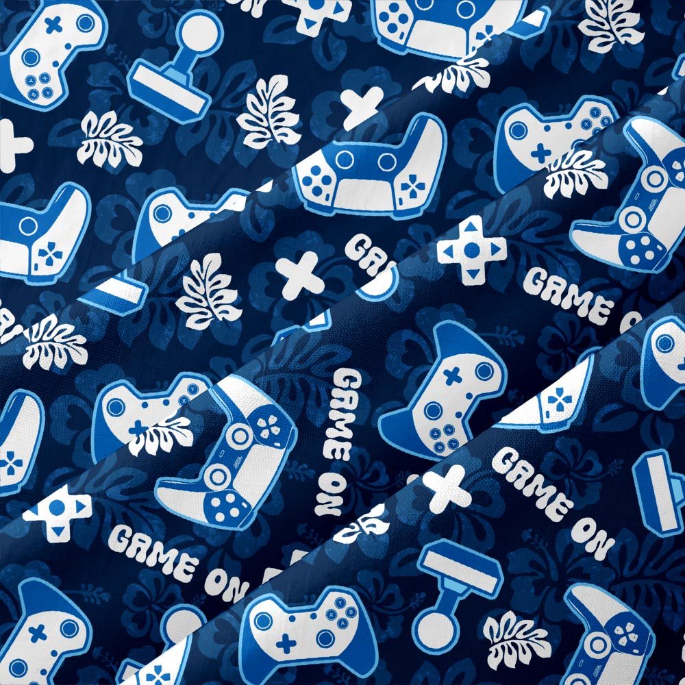 Game on Blue Gamepad Button Up Pocket Shirt