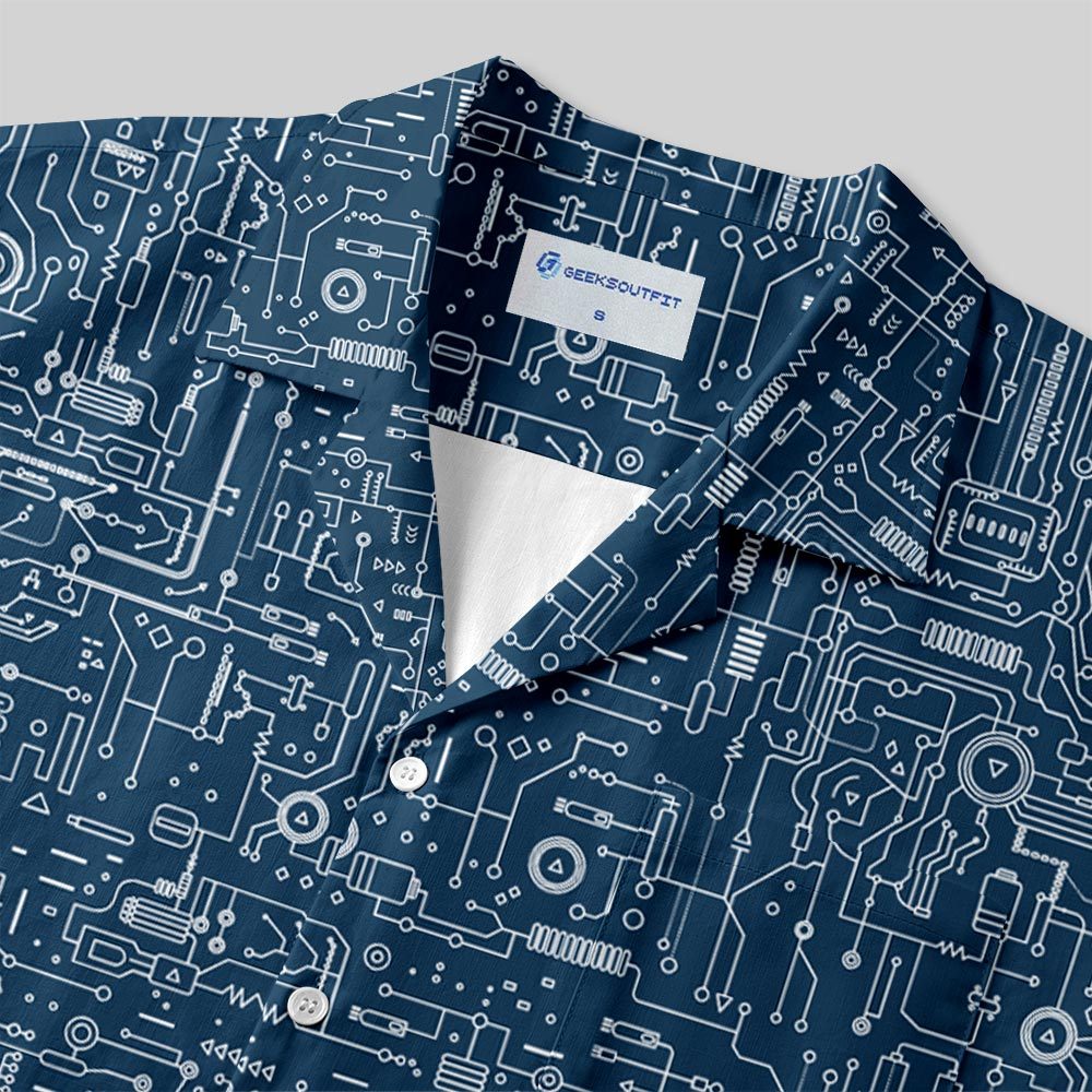 Faulty Circuit Board Blue Button Up Pocket Shirt