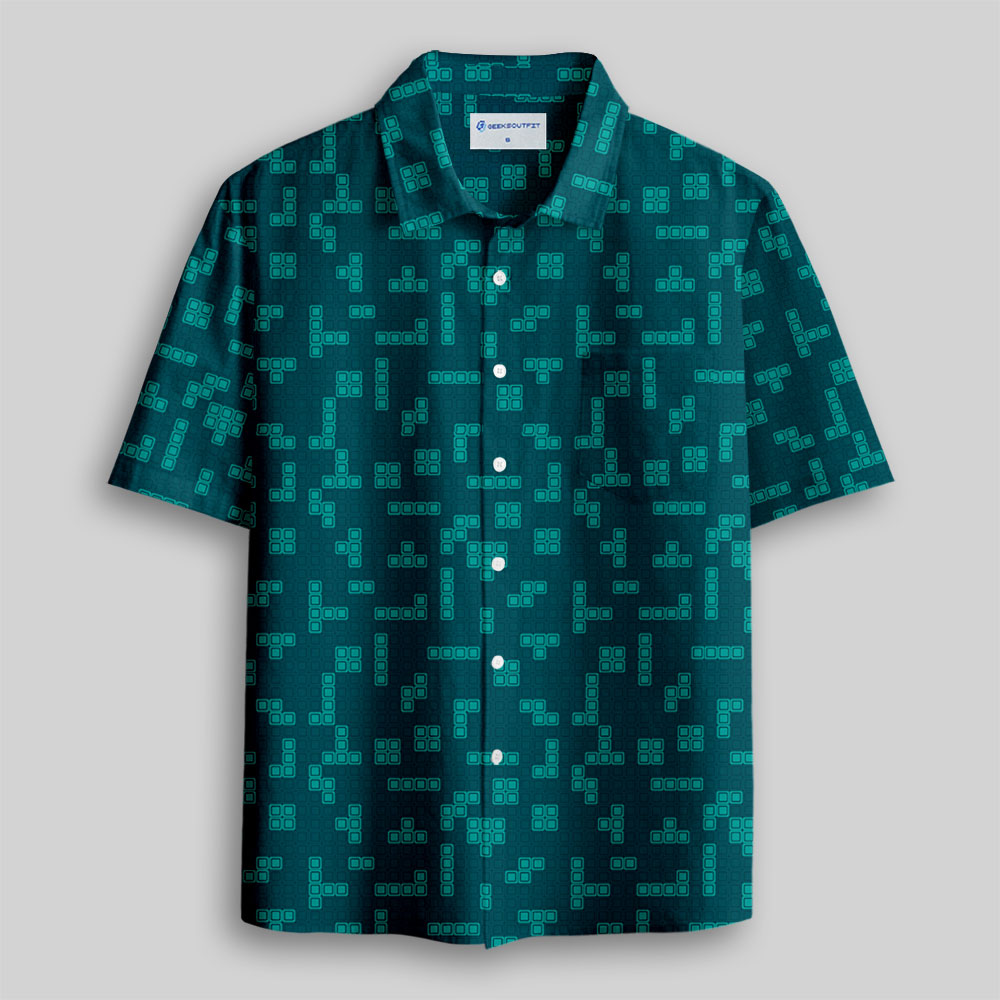 Retro Russian Games Blue Button Up Pocket Shirt