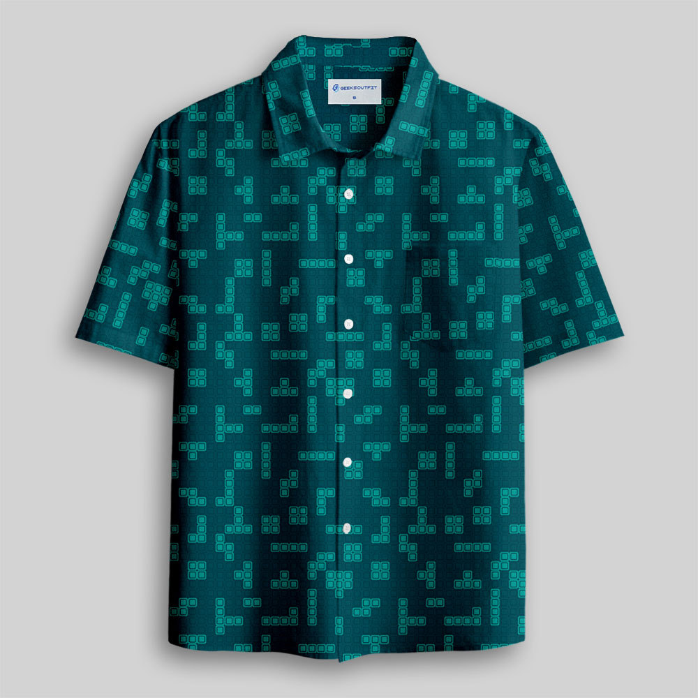 Retro Russian Games Blue Button Up Pocket Shirt