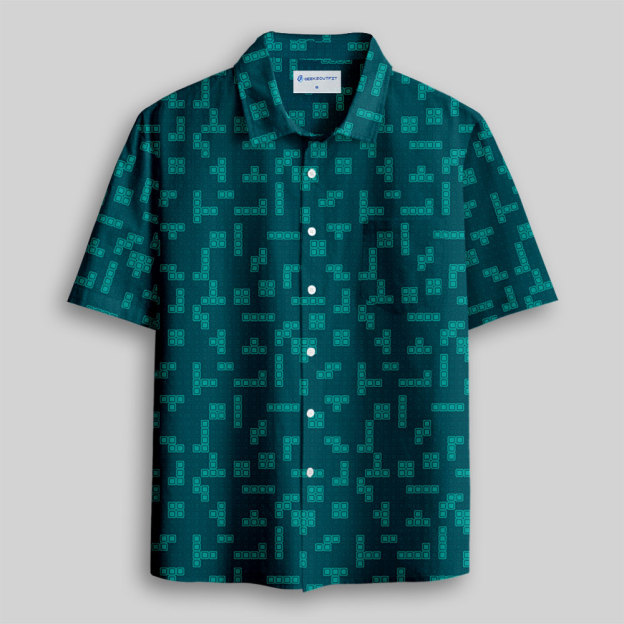 Retro Russian Games Blue Button Up Pocket Shirt