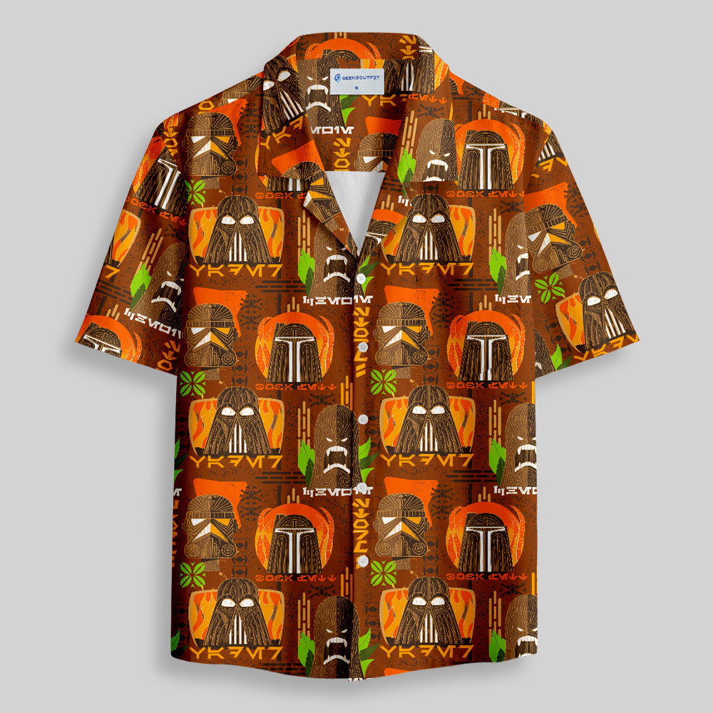 Hawaiian Traditional Tiki Brown Button Up Pocket Shirt