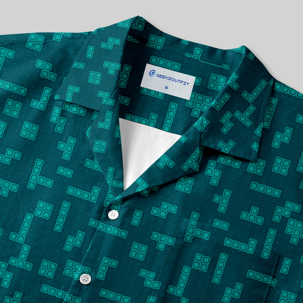 Retro Russian Games Blue Button Up Pocket Shirt