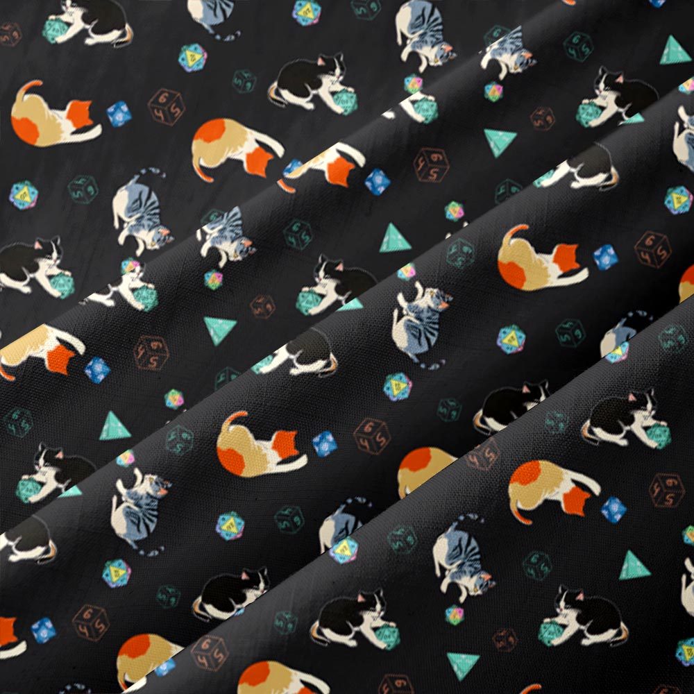 Feline Fun with DnD Dice Black Button Up Pocket Shirt