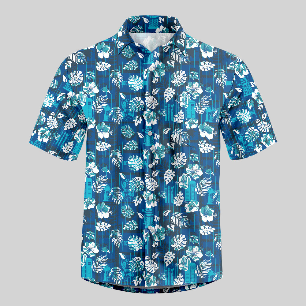 Doctor Who Hawaiian Leaves Button Up Pocket Shirt
