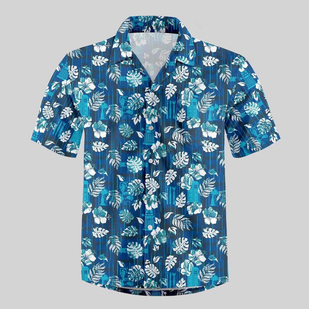 Doctor Who Hawaiian Leaves Button Up Pocket Shirt