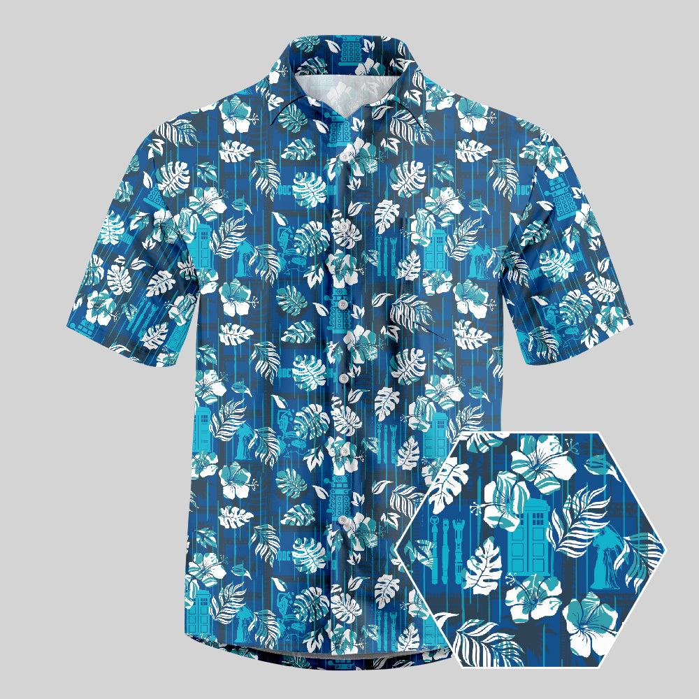 Doctor Who Hawaiian Leaves Button Up Pocket Shirt