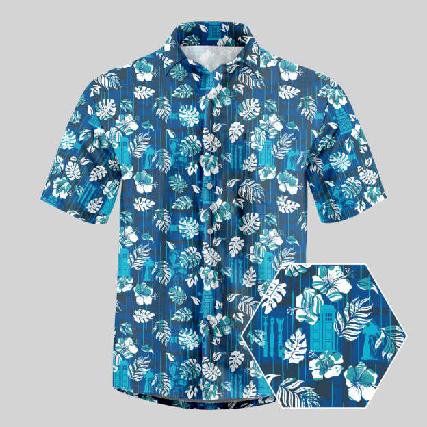 Doctor Who Hawaiian Leaves Button Up Pocket Shirt