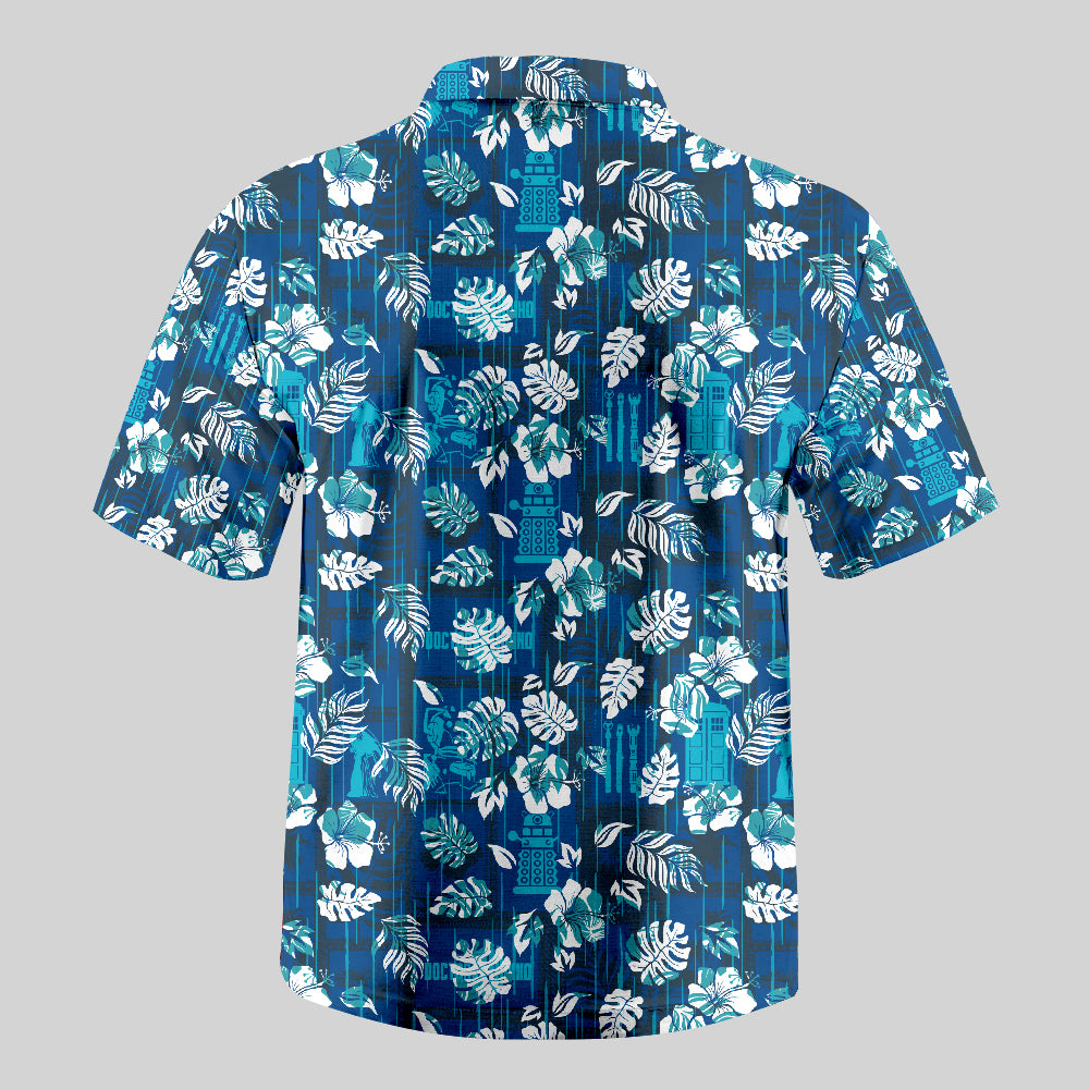 Doctor Who Hawaiian Leaves Button Up Pocket Shirt