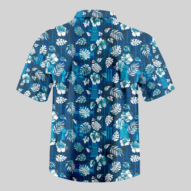 Doctor Who Hawaiian Leaves Button Up Pocket Shirt