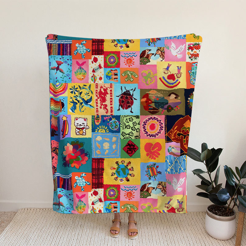 Worldwide Blessing Symbols Flannel Blanket