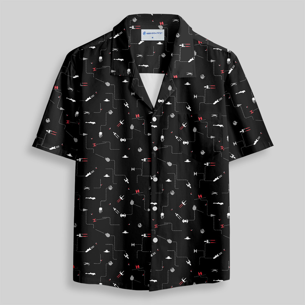 Spaceship Icon Black Button Up Pocket Shirt