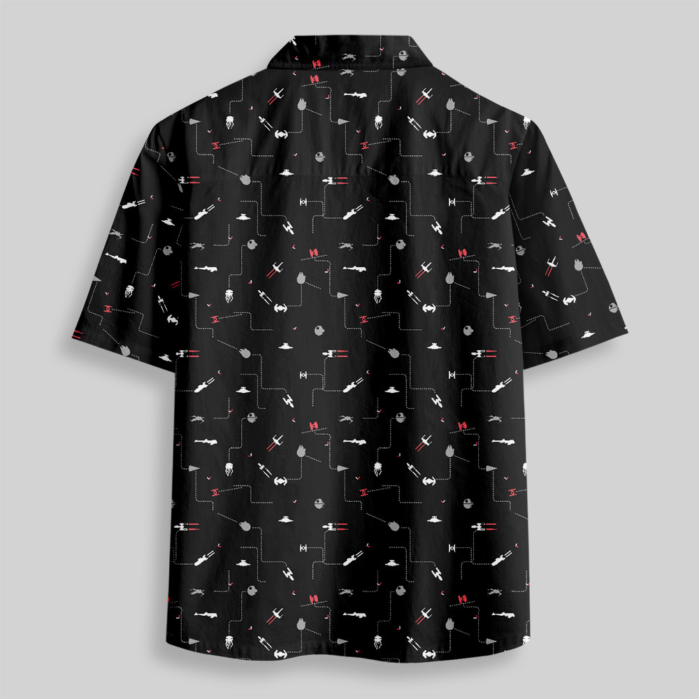 Spaceship Icon Black Button Up Pocket Shirt