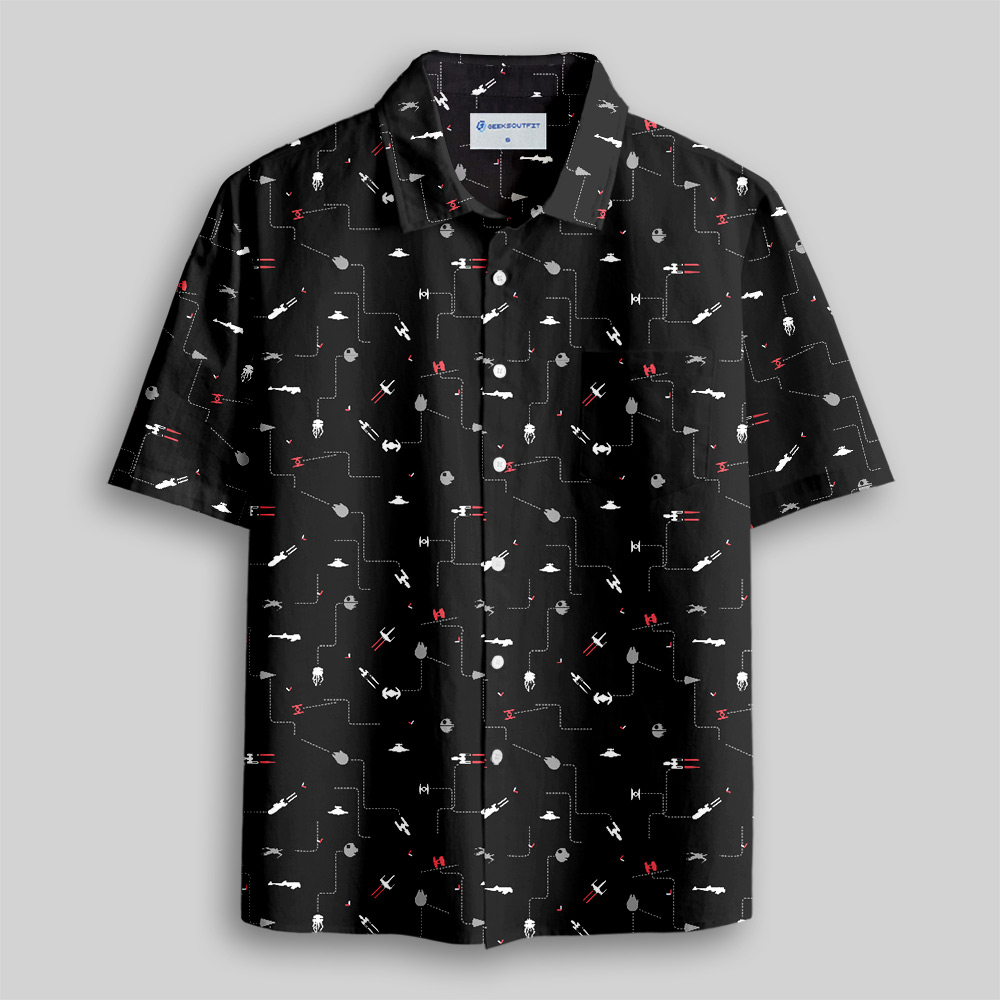 Spaceship Icon Black Button Up Pocket Shirt