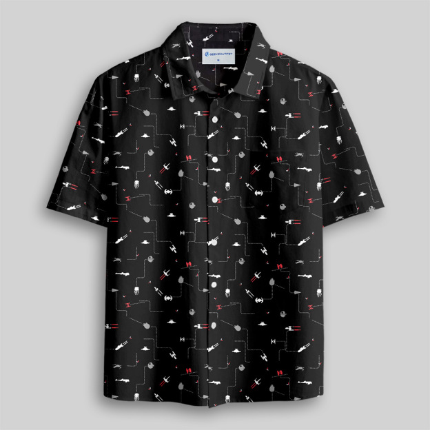 Spaceship Icon Black Button Up Pocket Shirt