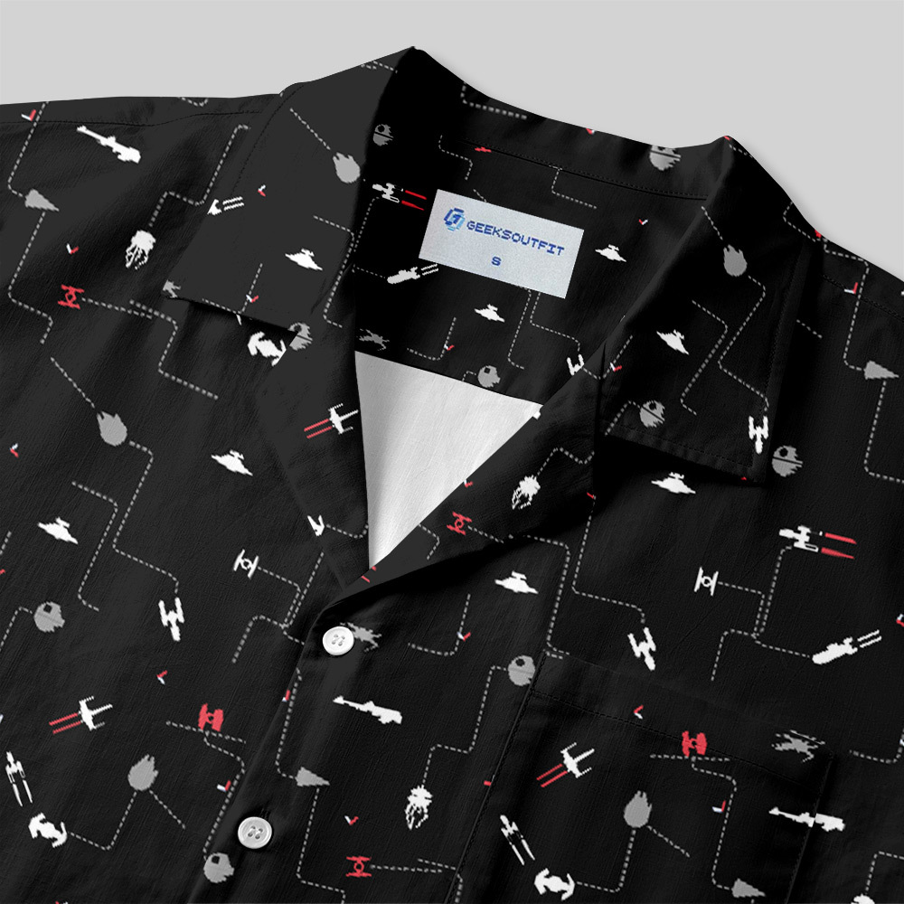 Spaceship Icon Black Button Up Pocket Shirt