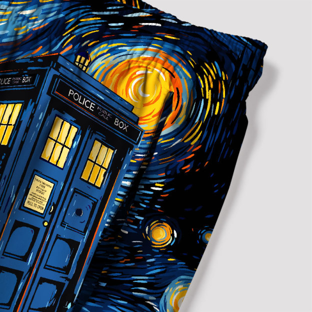 Starry Night Phone Booth Geek Hawaiian Swim Trunks