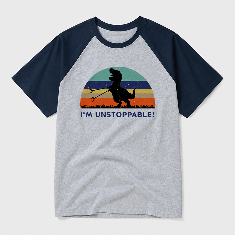 I'm Unstoppable T-Rex Geek Retro Raglan T-Shirt