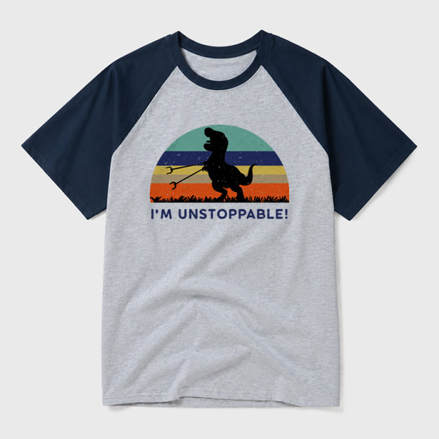 I'm Unstoppable T-Rex Geek Retro Raglan T-Shirt