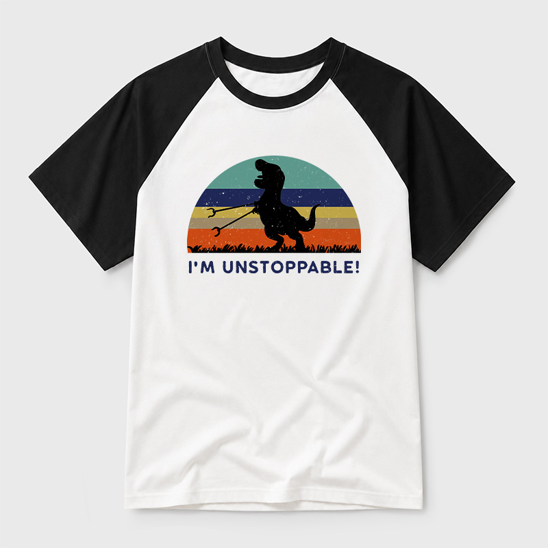 I'm Unstoppable T-Rex Geek Retro Raglan T-Shirt