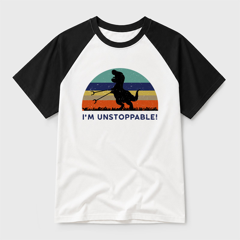 I'm Unstoppable T-Rex Geek Retro Raglan T-Shirt