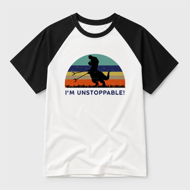 I'm Unstoppable T-Rex Geek Retro Raglan T-Shirt